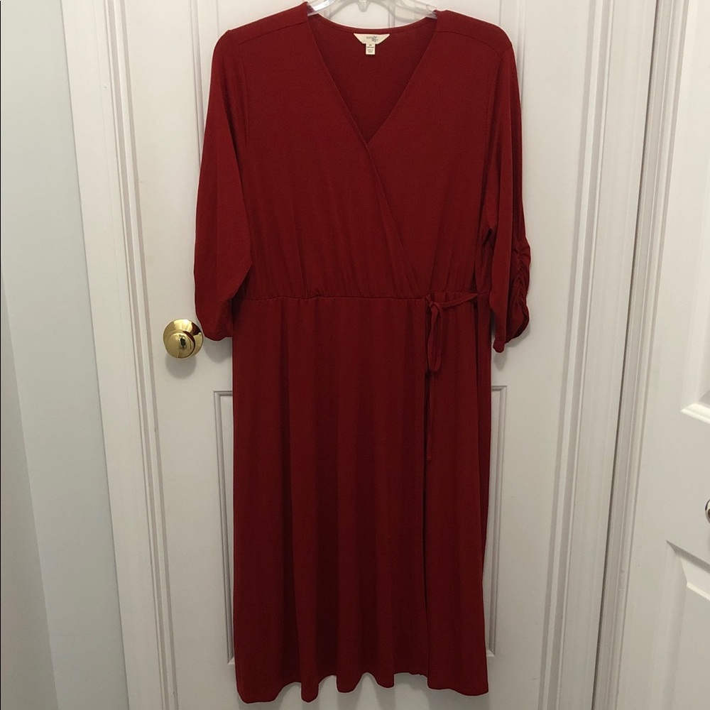 Terra & Sky Brick Red Wrap Midi Dress